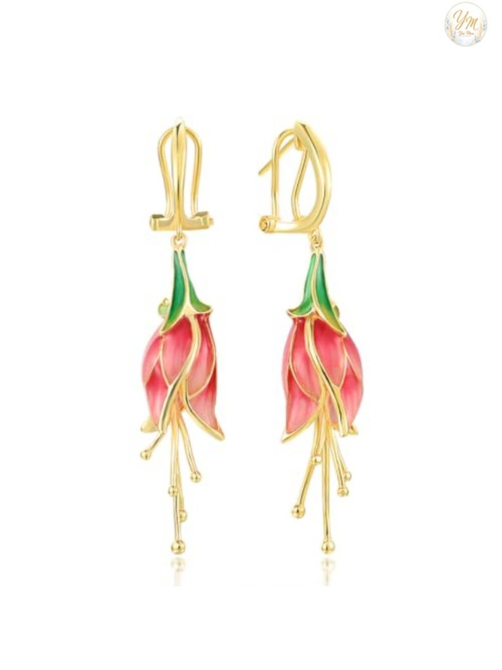 Sterling Silver Tulip Enamel Dangle Earrings for Women
